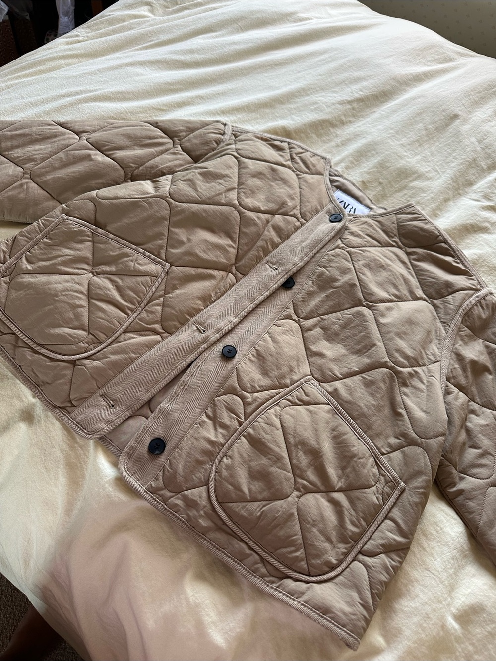 Zara Quilted Tan Button-Up Water Resistant Jacket